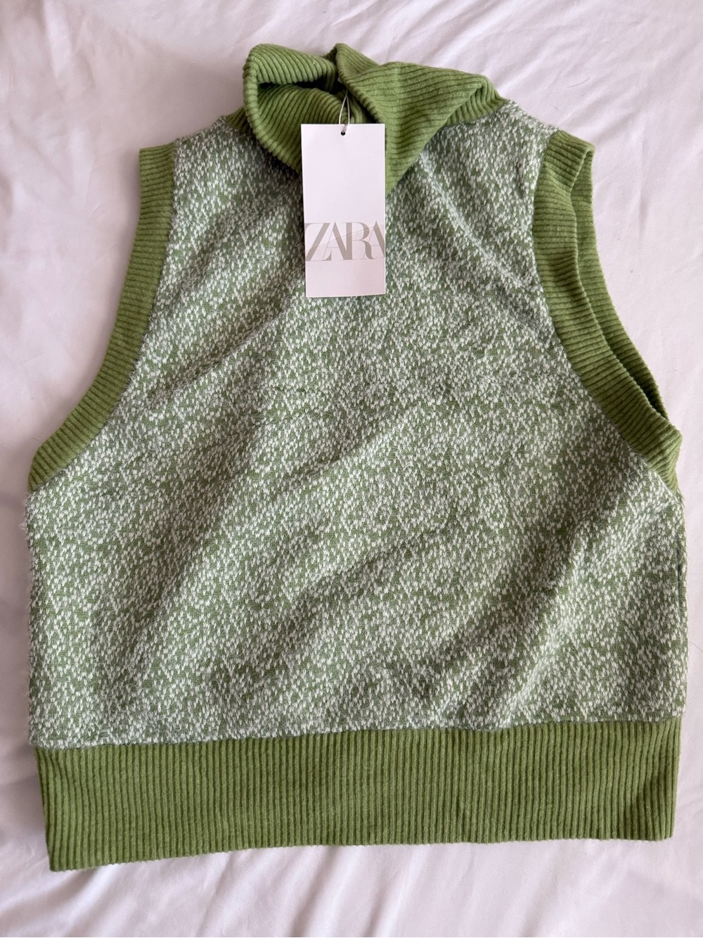 Zara Light Green Houndstooth Knit Turtleneck